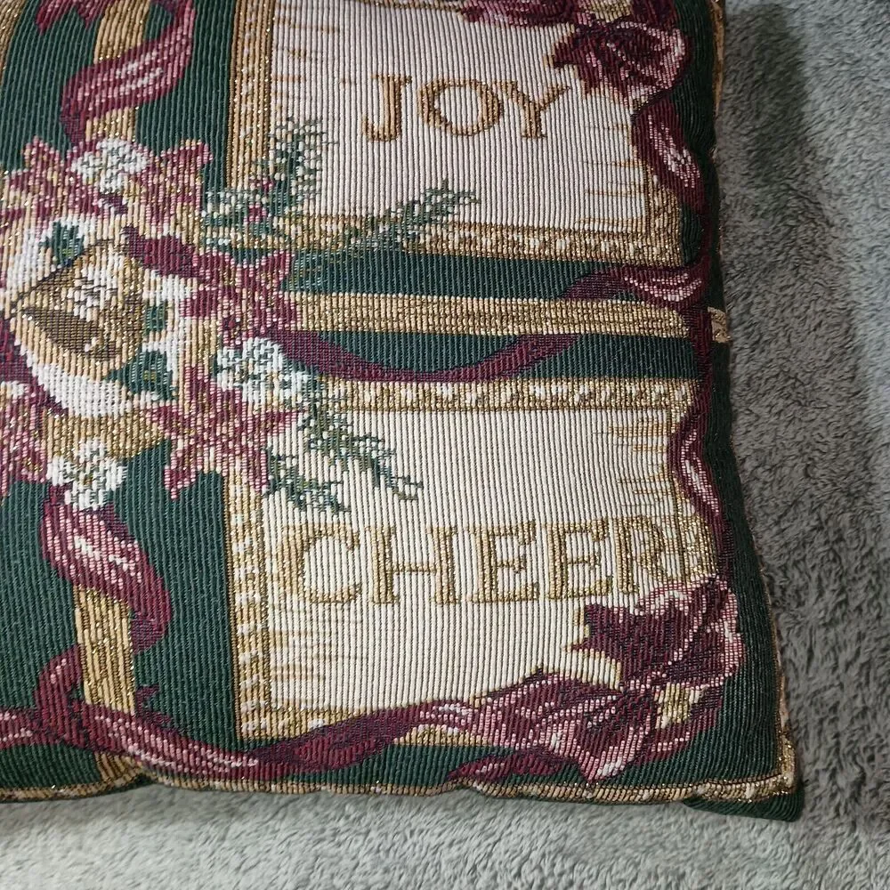 Vintage Tapestry Woven Christmas Holiday Throw Pillow 90s Y2K Cottagecore Decor